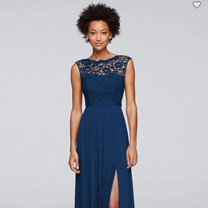 David's Bridal Maxi Navy Marine Bridesmaid's Dress